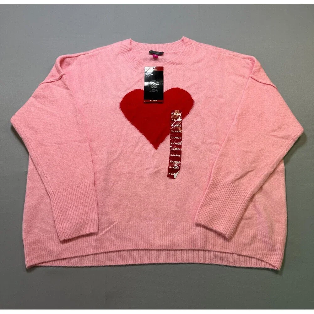 NWT Vince Camuto Valentine's Pullover Sweater Women's X-Large Pink Long Sleeve